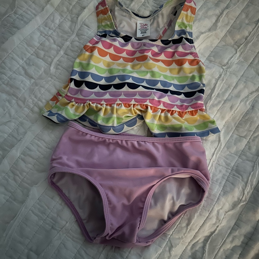 Ruffle Butts Rainbow and Pink Kids Swim Set